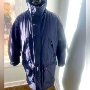 Vintage Woolrich Sz S Navy Long Full Zip & Snap Winter Jacket Green Logo Lining